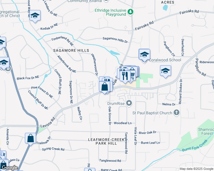 map of restaurants, bars, coffee shops, grocery stores, and more near 1484 Winston Place in Decatur