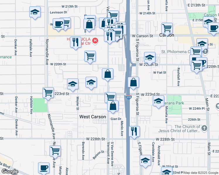map of restaurants, bars, coffee shops, grocery stores, and more near in West Carson