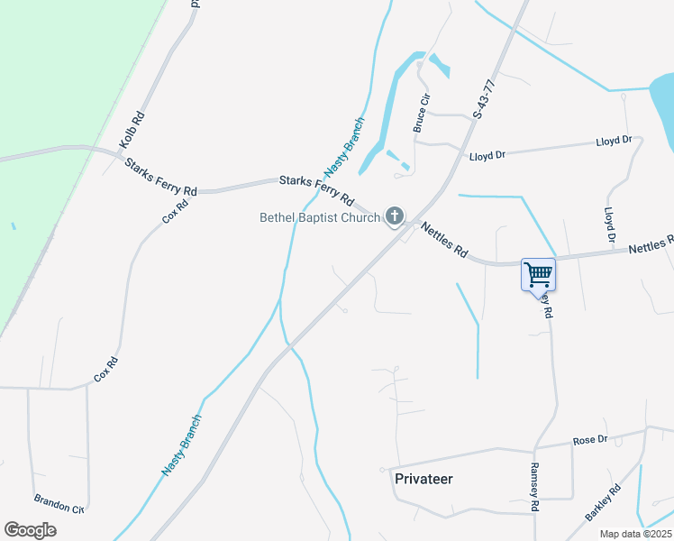 map of restaurants, bars, coffee shops, grocery stores, and more near 2565 Bethel Church Road in Sumter
