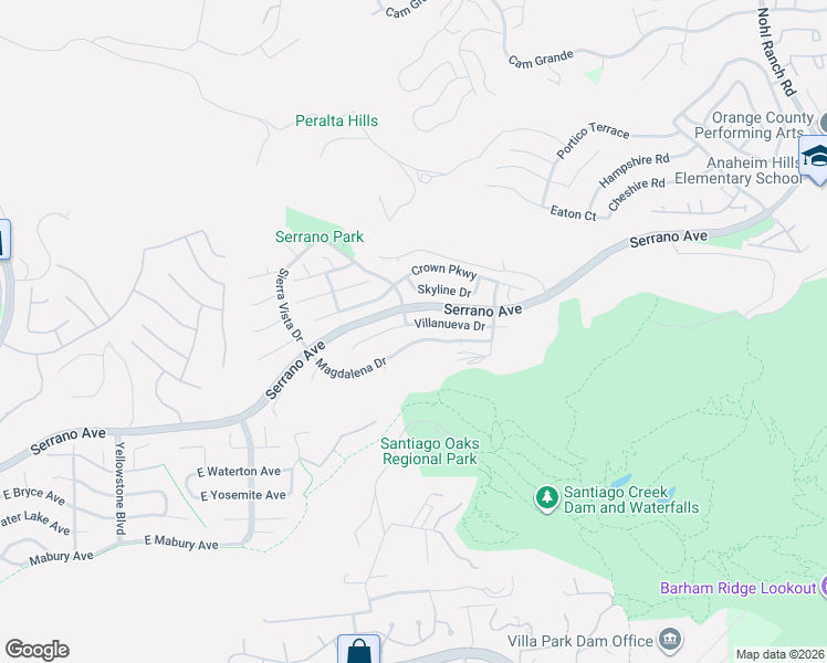 map of restaurants, bars, coffee shops, grocery stores, and more near 7179 Magdalena Drive in Orange