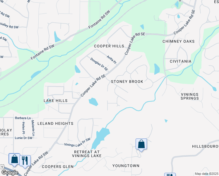 map of restaurants, bars, coffee shops, grocery stores, and more near 227 Eton Court Southeast in Mableton