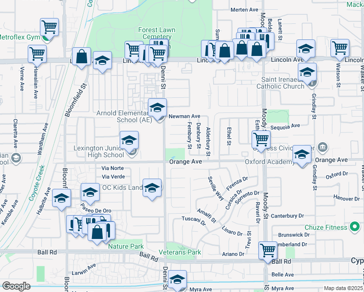 map of restaurants, bars, coffee shops, grocery stores, and more near 4568 Lemon Circle in Cypress