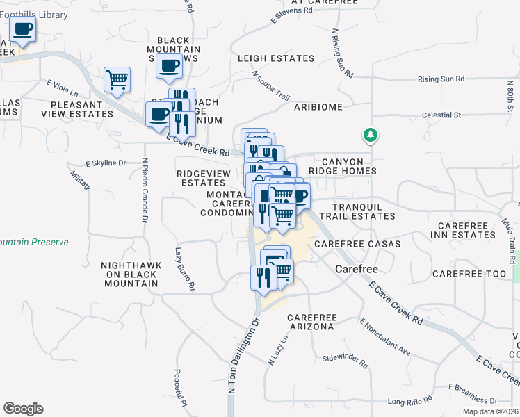map of restaurants, bars, coffee shops, grocery stores, and more near 37417 North Tom Darlington Drive in Carefree