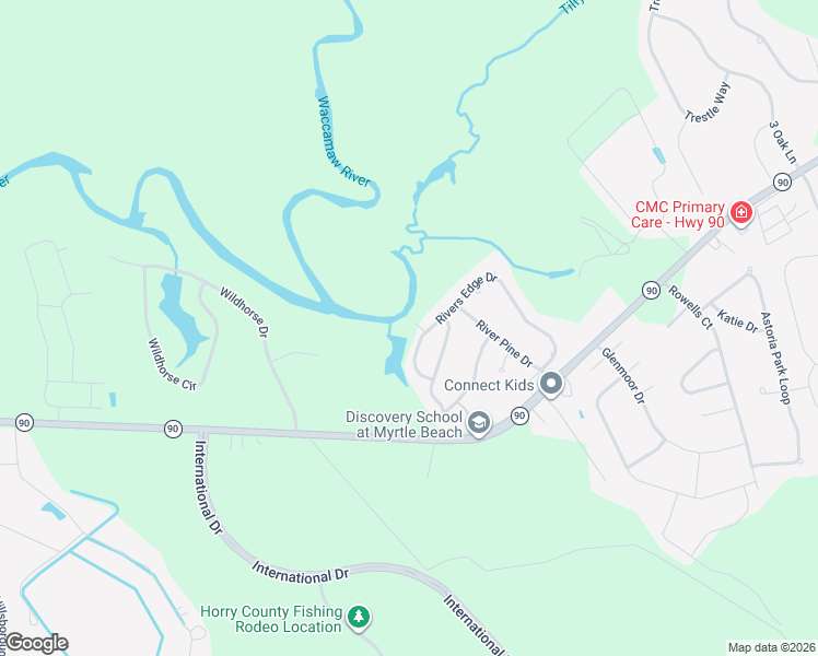 map of restaurants, bars, coffee shops, grocery stores, and more near 278 Rivers Edge Drive in Conway