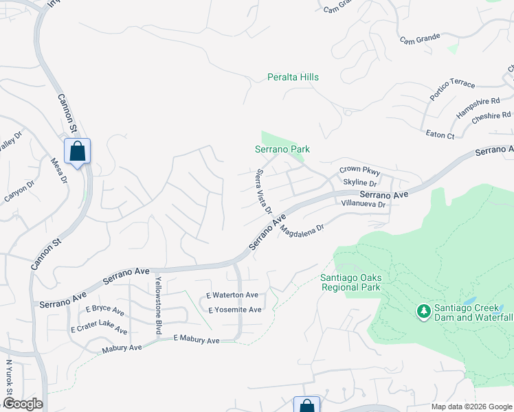 map of restaurants, bars, coffee shops, grocery stores, and more near 6728 East Prescott Court in Orange