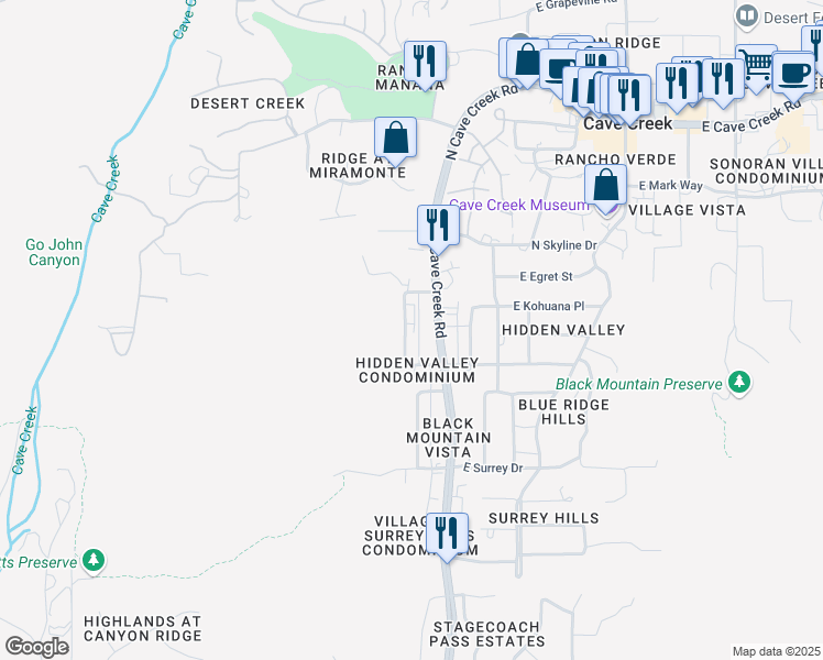 map of restaurants, bars, coffee shops, grocery stores, and more near 37402 North Cave Creek Road in Cave Creek