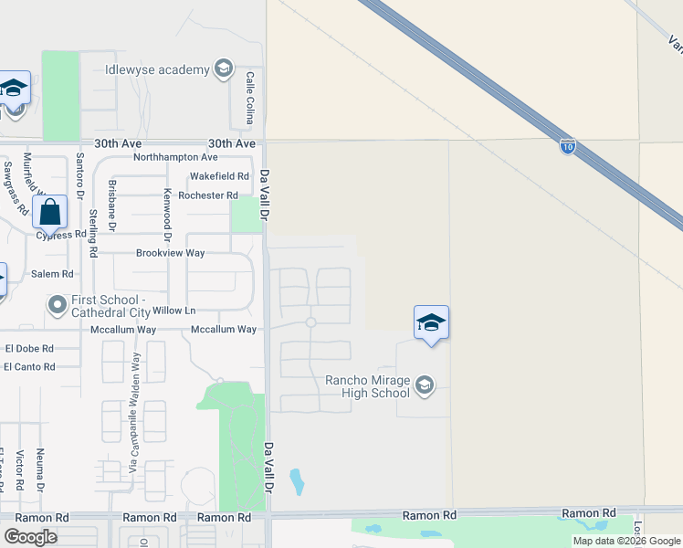 map of restaurants, bars, coffee shops, grocery stores, and more near 81 Via Del Mercato in Rancho Mirage