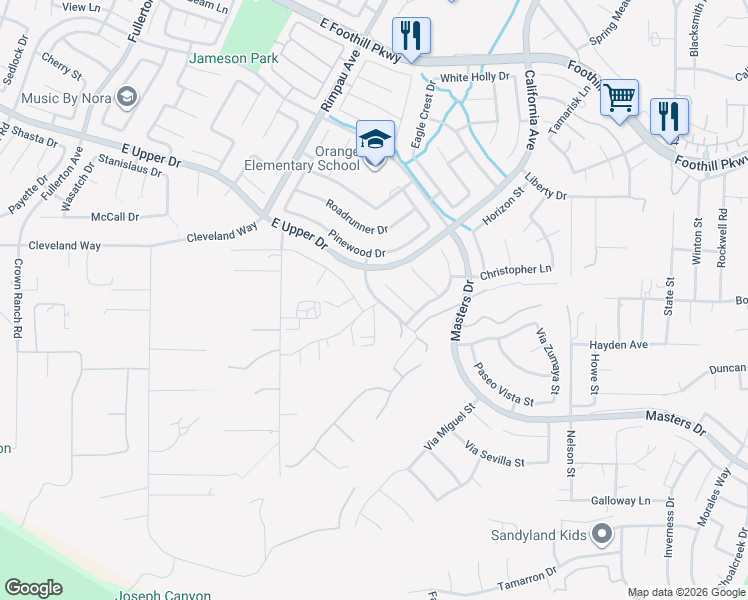 map of restaurants, bars, coffee shops, grocery stores, and more near Golden Harvest Drive in Corona