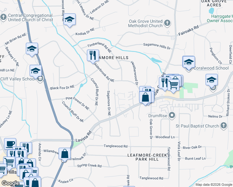 map of restaurants, bars, coffee shops, grocery stores, and more near 1524 Brianwood Road in Decatur