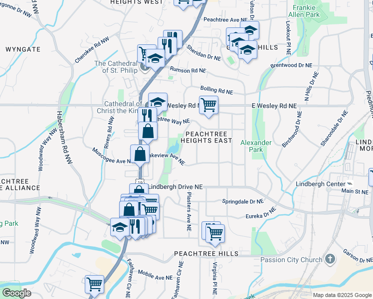 map of restaurants, bars, coffee shops, grocery stores, and more near 3 Demorest Avenue Northeast in Atlanta