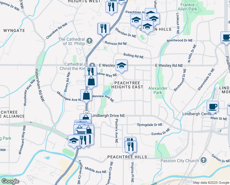 map of restaurants, bars, coffee shops, grocery stores, and more near 3 Demorest Avenue Northeast in Atlanta
