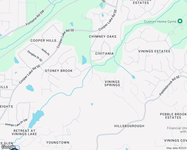 map of restaurants, bars, coffee shops, grocery stores, and more near 550 Vinings Springs Drive Southeast in Mableton