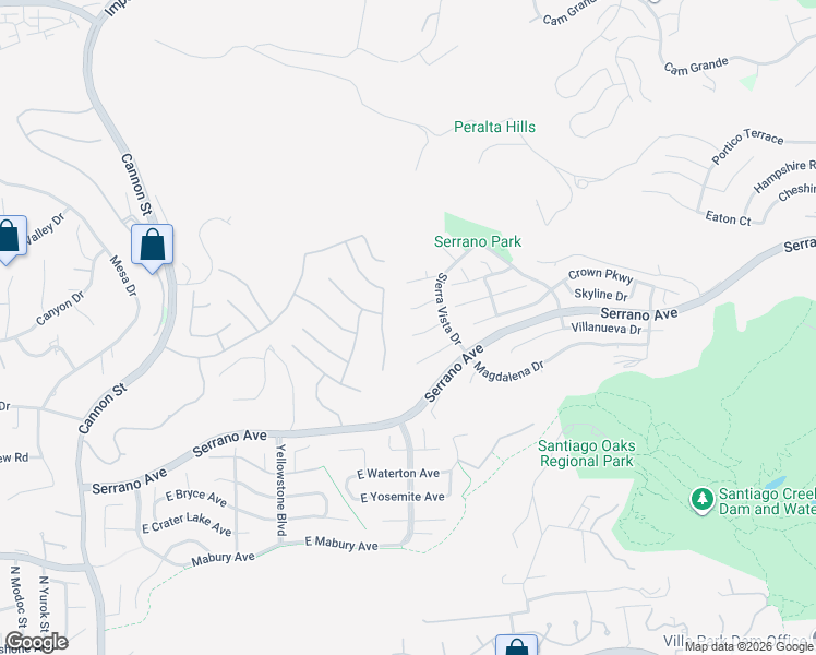 map of restaurants, bars, coffee shops, grocery stores, and more near 6621 East Prescott Court in Orange