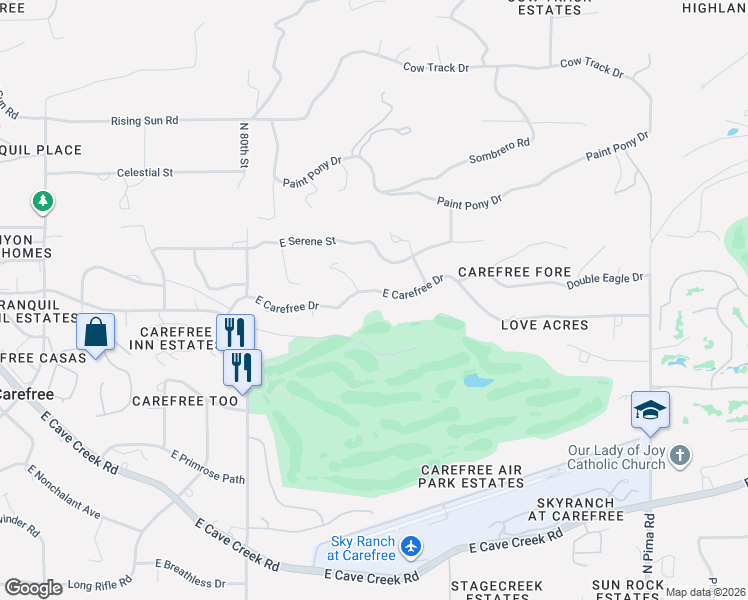 map of restaurants, bars, coffee shops, grocery stores, and more near 8201 East Carefree Drive in Carefree