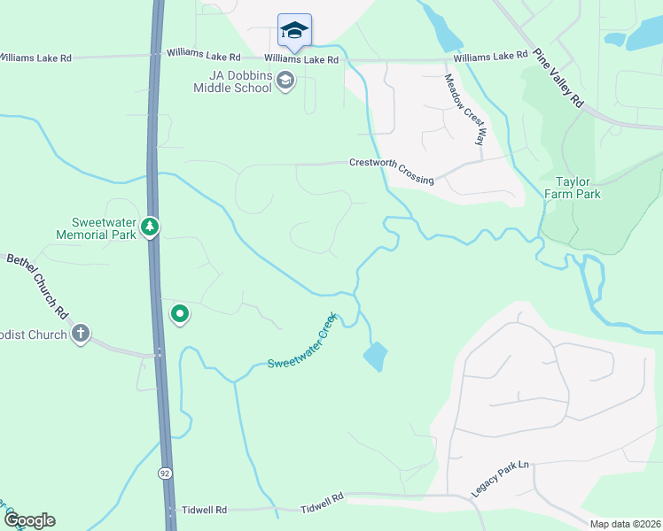 map of restaurants, bars, coffee shops, grocery stores, and more near 34 Clover Court in Powder Springs