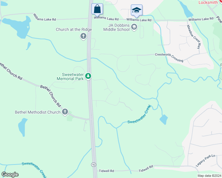 map of restaurants, bars, coffee shops, grocery stores, and more near 28 McKinley Court in Powder Springs