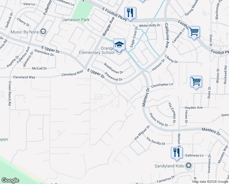 map of restaurants, bars, coffee shops, grocery stores, and more near 1411 Sallie Jeffreys Way in Corona