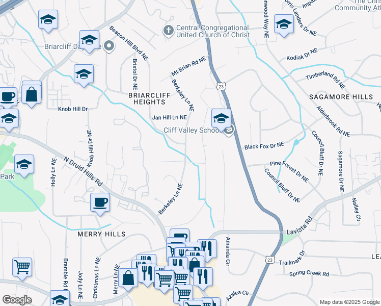 map of restaurants, bars, coffee shops, grocery stores, and more near 1529 Berkeley Lane Northeast in Atlanta