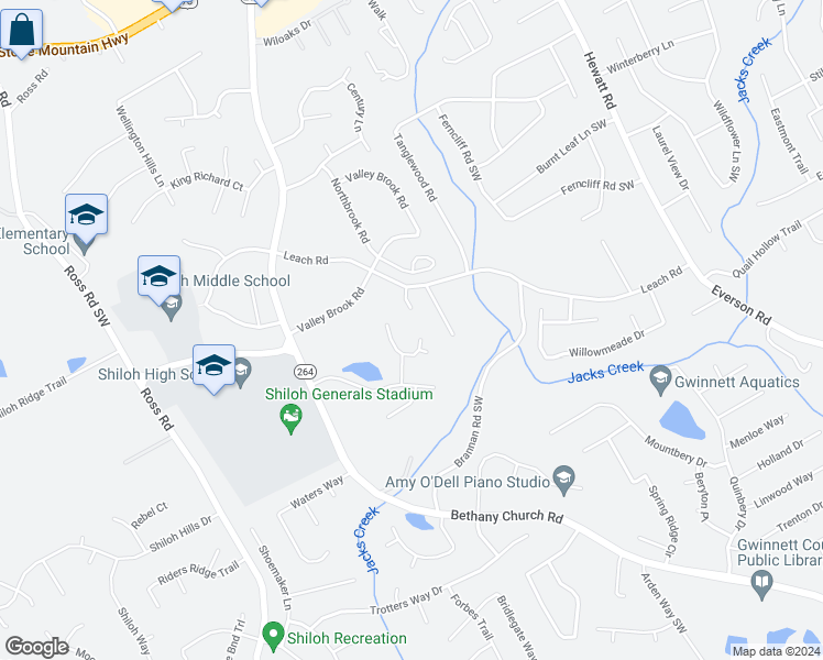 map of restaurants, bars, coffee shops, grocery stores, and more near 2670 Rock Point Lane in Snellville