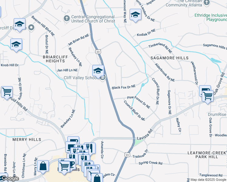 map of restaurants, bars, coffee shops, grocery stores, and more near 2399 Clairmont Road in Atlanta