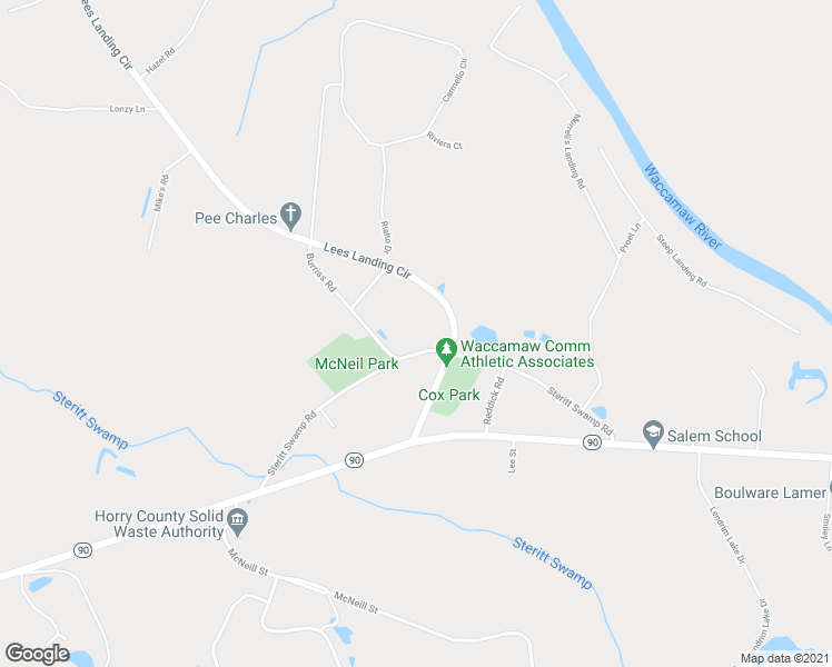 map of restaurants, bars, coffee shops, grocery stores, and more near 2125 Sterritt Swamp Road in Conway