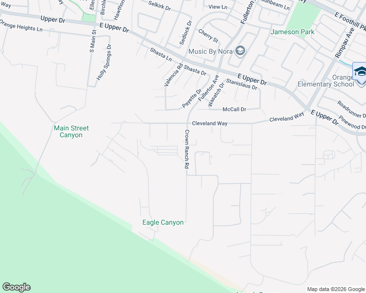 map of restaurants, bars, coffee shops, grocery stores, and more near 4070 Crown Ranch Road in Corona