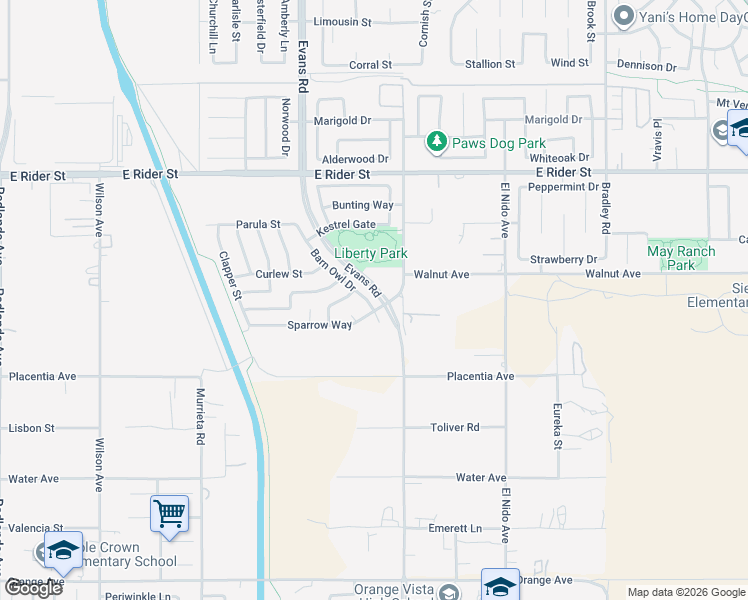 map of restaurants, bars, coffee shops, grocery stores, and more near 2949 Barn Owl Drive in Perris