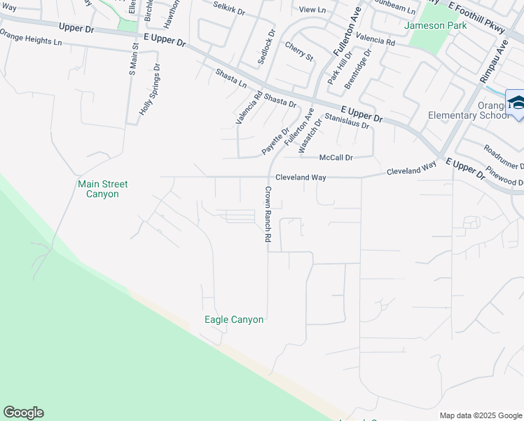 map of restaurants, bars, coffee shops, grocery stores, and more near 4070 Crown Ranch Road in Corona