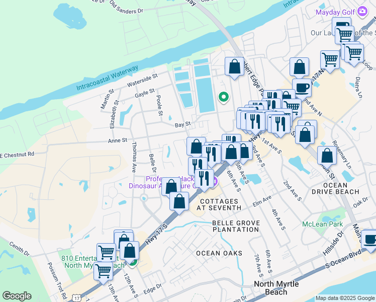 map of restaurants, bars, coffee shops, grocery stores, and more near 710 U.S. 17 in North Myrtle Beach