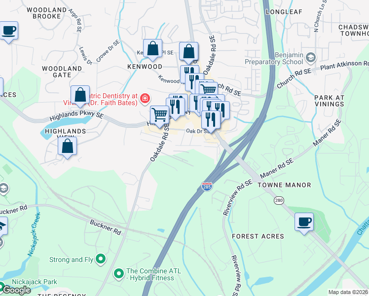 map of restaurants, bars, coffee shops, grocery stores, and more near 2226 Knoxhill View in Smyrna