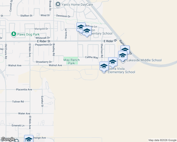 map of restaurants, bars, coffee shops, grocery stores, and more near 3010 Tansy Circle in Perris