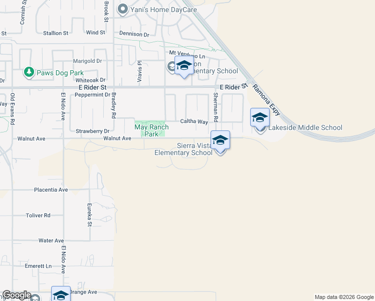 map of restaurants, bars, coffee shops, grocery stores, and more near 27315 Dunite Drive in Perris