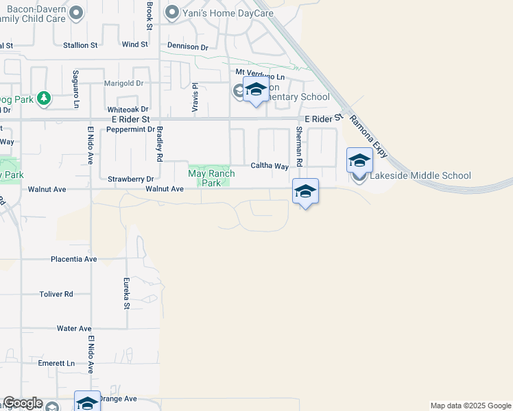 map of restaurants, bars, coffee shops, grocery stores, and more near 27341 Dunite Drive in Perris