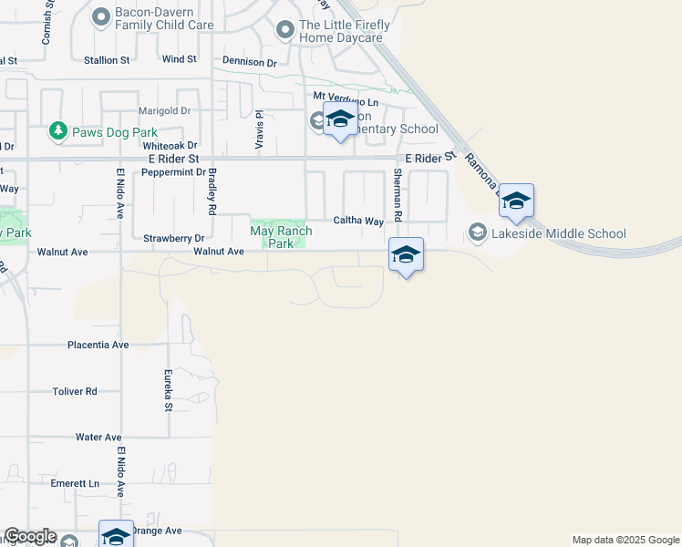 map of restaurants, bars, coffee shops, grocery stores, and more near 27341 Dunite Drive in Perris