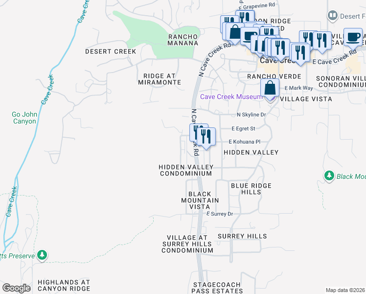 map of restaurants, bars, coffee shops, grocery stores, and more near 37433 North Ootam Road in Cave Creek