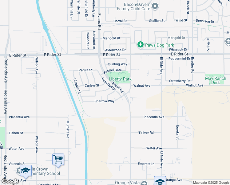 map of restaurants, bars, coffee shops, grocery stores, and more near 3013 Barn Owl Drive in Perris