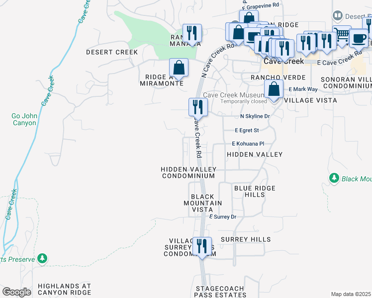 map of restaurants, bars, coffee shops, grocery stores, and more near 37608 North Cave Creek Road in Cave Creek