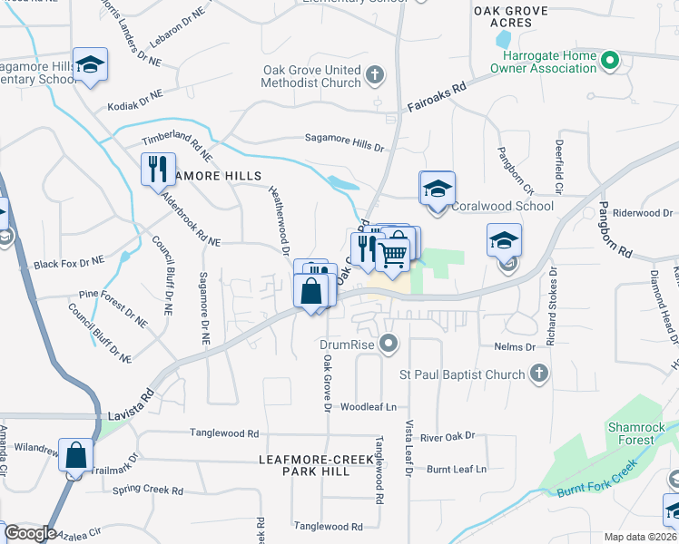 map of restaurants, bars, coffee shops, grocery stores, and more near 2335 Elon Way in Decatur