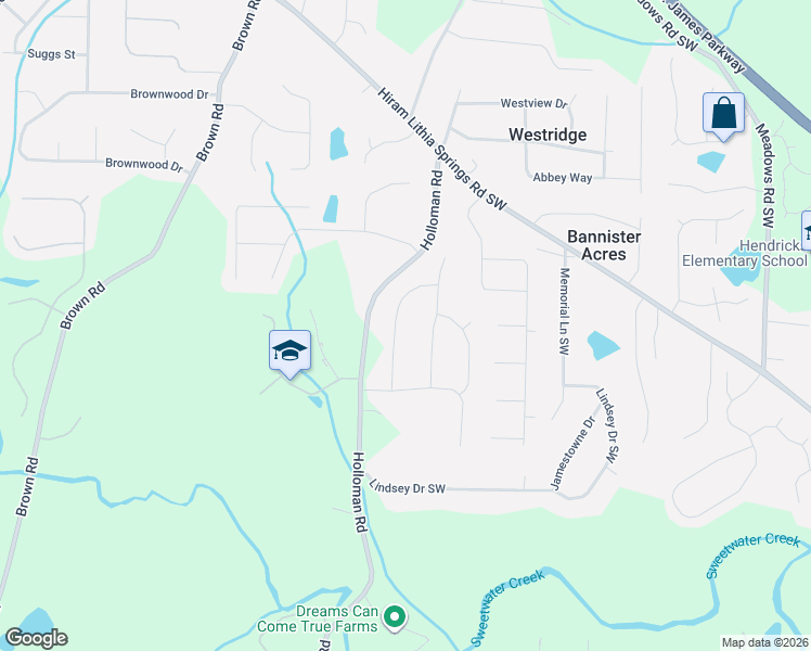 map of restaurants, bars, coffee shops, grocery stores, and more near 5267 Miranda Way in Powder Springs
