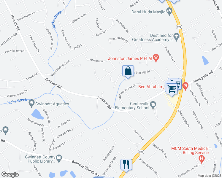 map of restaurants, bars, coffee shops, grocery stores, and more near 3323 Glynn Mill Drive in Snellville