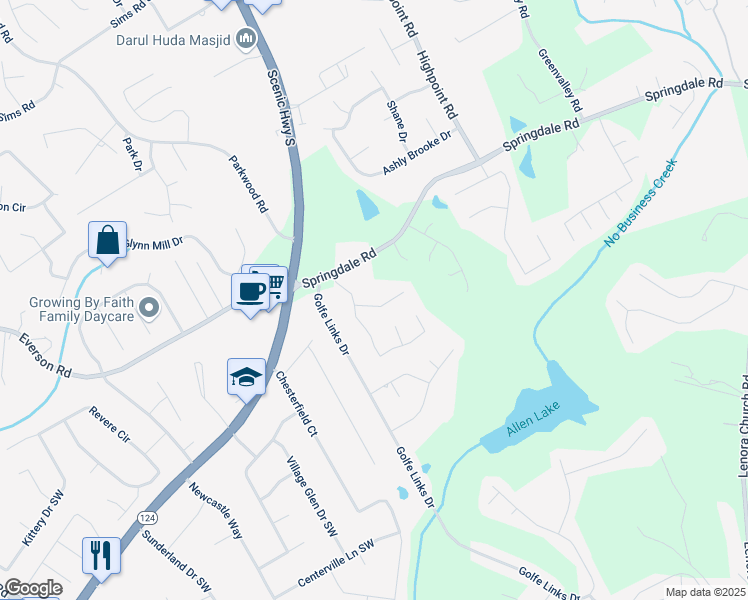 map of restaurants, bars, coffee shops, grocery stores, and more near 3208 Springdale Road in Snellville