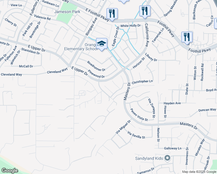 map of restaurants, bars, coffee shops, grocery stores, and more near 1505 Sunshine Circle in Corona
