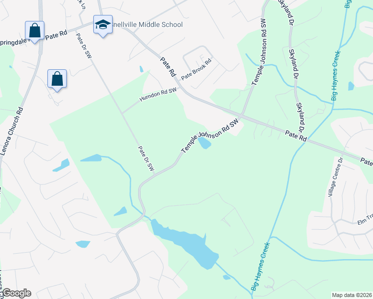 map of restaurants, bars, coffee shops, grocery stores, and more near 2450 Temple Johnson Road Southwest in Snellville