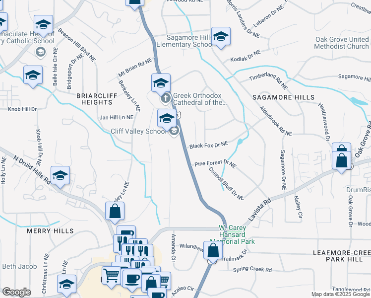 map of restaurants, bars, coffee shops, grocery stores, and more near 2987 Clairmont Road in Atlanta