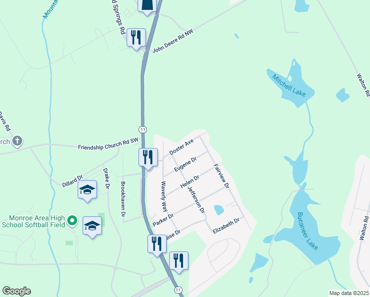map of restaurants, bars, coffee shops, grocery stores, and more near 243 Doster Avenue in Monroe