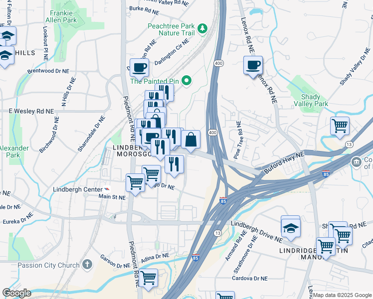 map of restaurants, bars, coffee shops, grocery stores, and more near 760 Sidney Marcus Boulevard Northeast in Atlanta