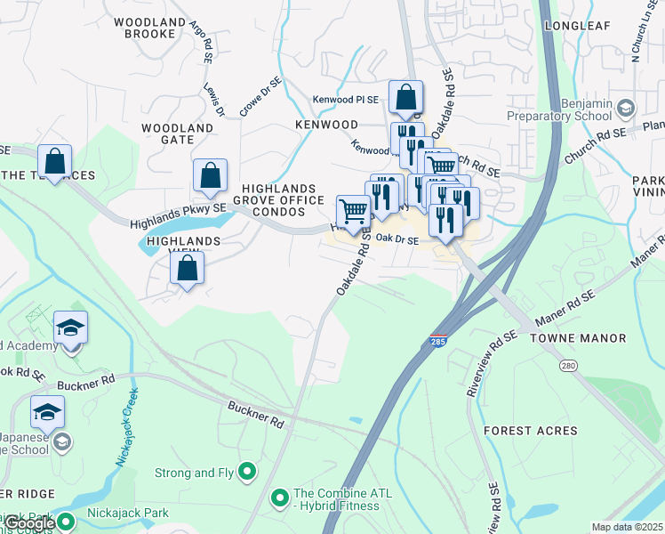 map of restaurants, bars, coffee shops, grocery stores, and more near 1980 Oakdale Court in Smyrna
