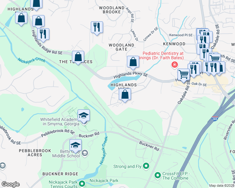 map of restaurants, bars, coffee shops, grocery stores, and more near Mony Stone Court Southeast in Smyrna