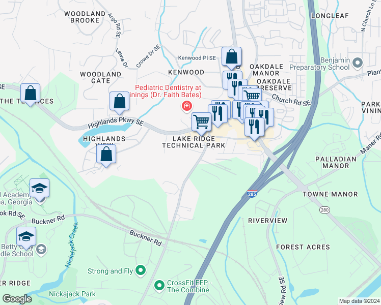 map of restaurants, bars, coffee shops, grocery stores, and more near 1980 Oakdale Court in Smyrna