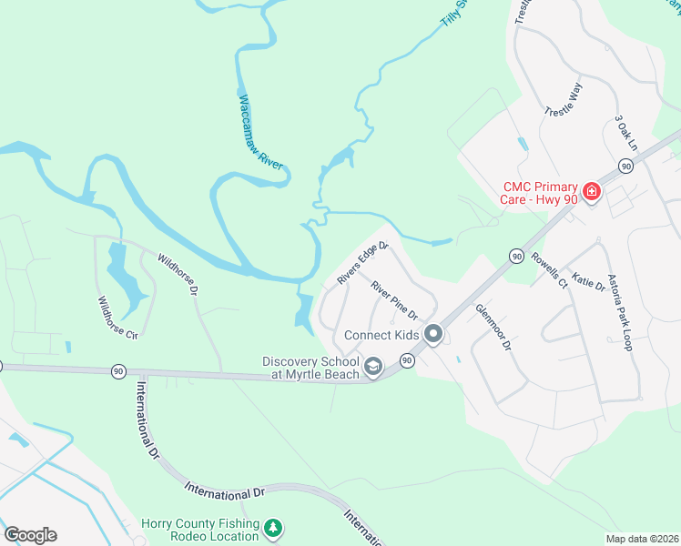 map of restaurants, bars, coffee shops, grocery stores, and more near 238 Rivers Edge Drive in Conway